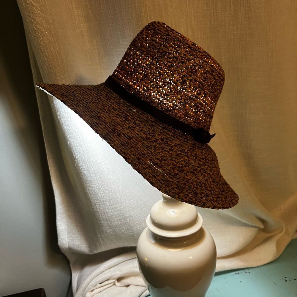 Wide Brim Straw Sun Hat in Brown with Black Band